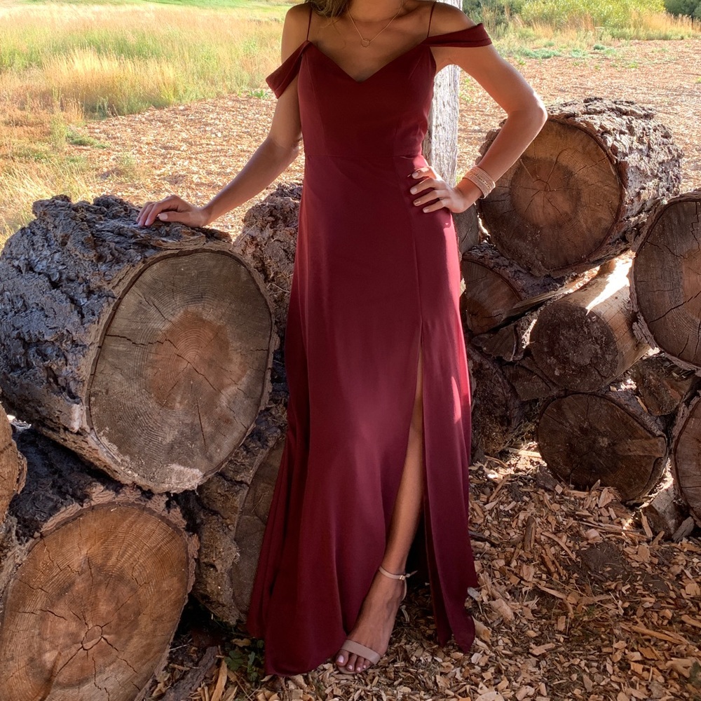 Jenny Yoo Cold Shoulder Chiffon Evening Dress